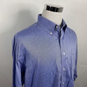 Jos A Bank 17.5 33 Traditional Fit Knit Oxford Dress Shirt Blue Cotton Blend